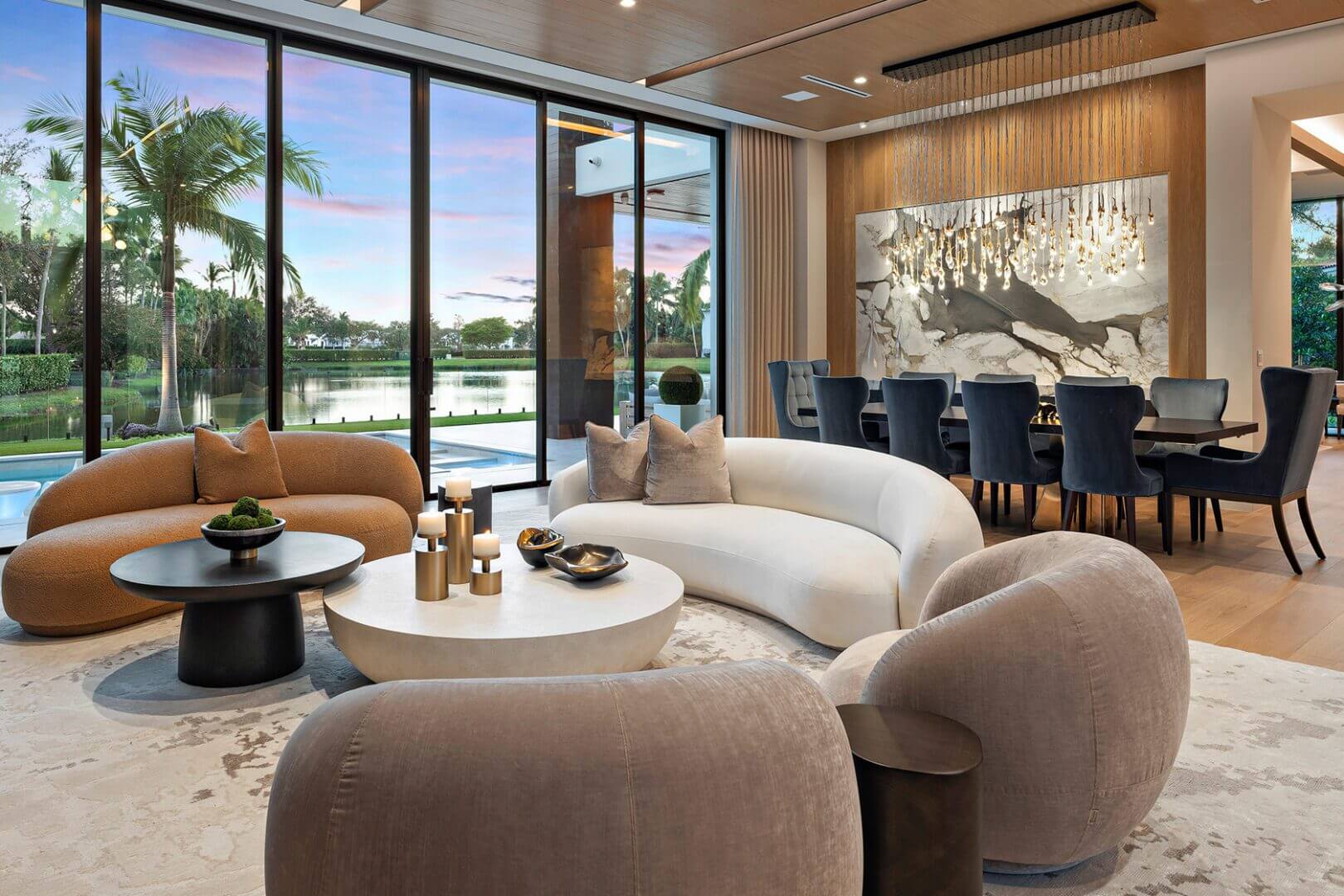 Modern living room with elegant furniture and decor.